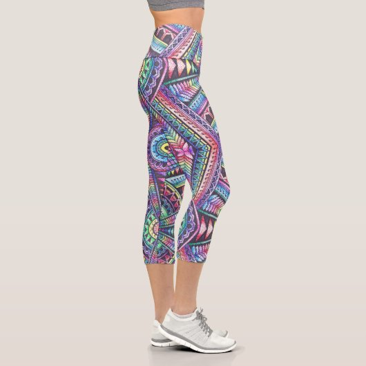 Rainbow Kaleidoscope Mandala Art Abstraktes Muster Capri Leggings (Rechts)