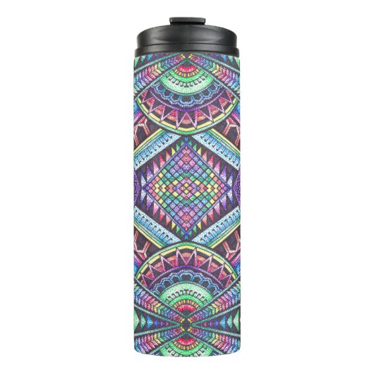 Rainbow Kaleidoscope Mandala Art Abstraktes Muster Thermosbecher (Vorderseite)
