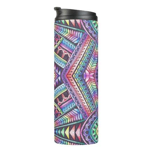 Rainbow Kaleidoscope Mandala Art Abstraktes Muster Thermosbecher (Nach rechts gedreht)