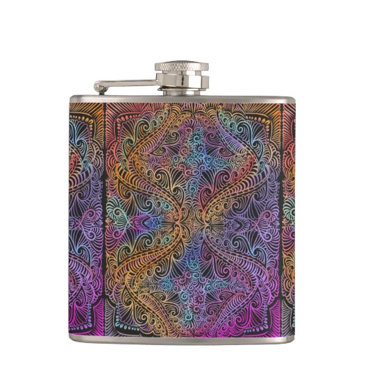 Rainbow Kaleidoscope Mandala Flachmann (Vorderseite)
