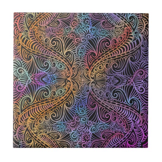 Rainbow Kaleidoscope Mandala Fliese (Vorderseite)
