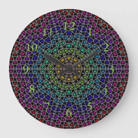 Rainbow Kaleidoskop Herz-Muster-Uhr Große Wanduhr (Vorderseite)