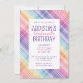 Rainbow Kariert Girls' Geburtstag Einladung (Vorderseite)