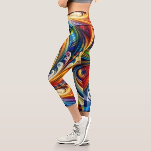 Rainbow Kariert Moderne Kunst, Abstraktes Rainbow Capri Leggings (Links)