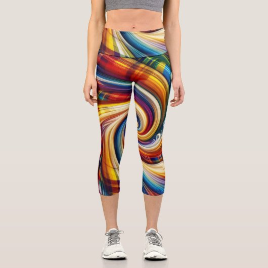 Rainbow Kariert Moderne Kunst, Abstraktes Rainbow Capri Leggings (Vorderseite)
