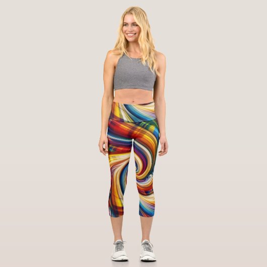 Rainbow Kariert Moderne Kunst, Abstraktes Rainbow Capri Leggings (Vorderseite)