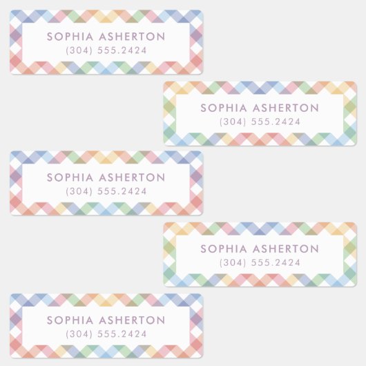 Rainbow karierte niedliche personalisierte Kinders Etiketten (Gruppe)