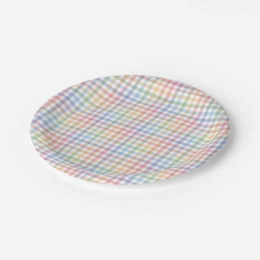 Rainbow karierte Pastellgingham niedlich Ostern Pappteller (Schrägansicht)