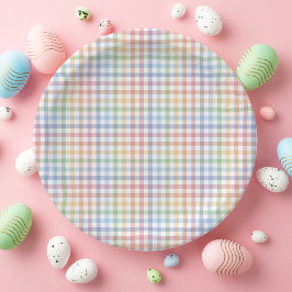 Rainbow karierte Pastellgingham niedlich Ostern Pappteller
