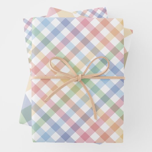 Rainbow karierter, niedlicher, farbiger Pastellgin Geschenkpapier Set (Beispiel)