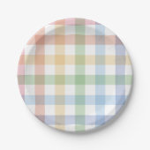 Rainbow karierter niedlicher Gingham Pappteller (Vorderseite)