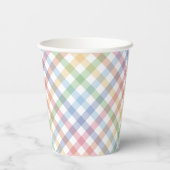 Rainbow karierter Pastell Gingham niedlicher einfa Pappbecher (Rückseite)