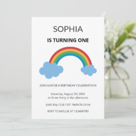 Rainbow Kids First Birthday Party Einladung