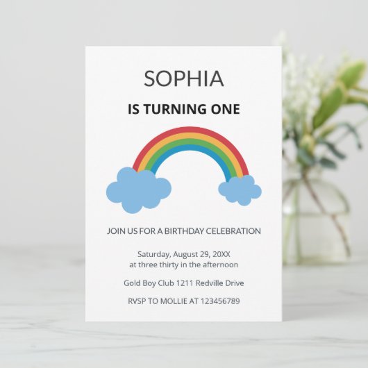 Rainbow Kids First Birthday Party Einladung (Stehend Vorderseite)