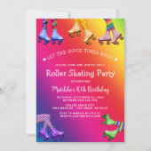 Rainbow Kids Roller Skaten Birthday Party Einladung (Vorderseite)