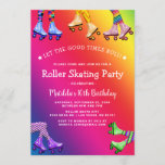 Rainbow Kids Roller Skaten Birthday Party Einladung<br><div class="desc">Skaten-Geburtstagsfeier mit farbenfrohen Kinderrollen,  mit einem lebendigen,  regenbogenfarbenen Hintergrund,  einer Auswahl an farbenfrohen Skaten und Strumpfhosen,  dem coolen Sprichwort "Lass the good times roll",  weißen Sternen und einer lustigen Geburtstagsvorlage,  die leicht personalisiert werden kann.</div>