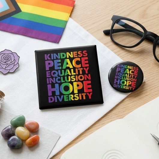 Rainbow Kindness Peace Equality Inclusion Hope  Button