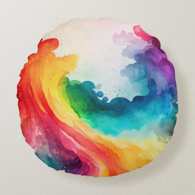 Rainbow-Kissen mit Aquarellfarbe Rundes Kissen (Vorderseite)