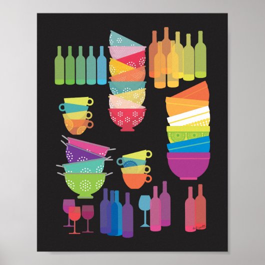 Rainbow Kitchen Mid Century Modern Black Pop Art Poster (Vorne)