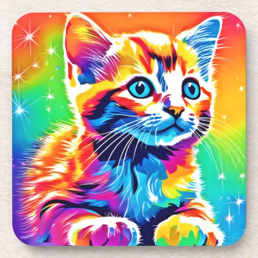 Rainbow Kitten Dreams Getränkeuntersetzer (Vorderseite)