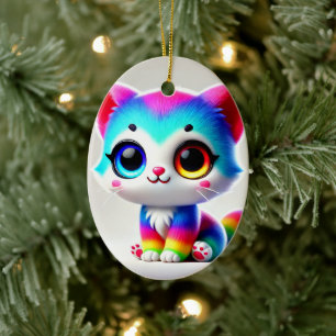 Rainbow Kitten Keramik Ornament