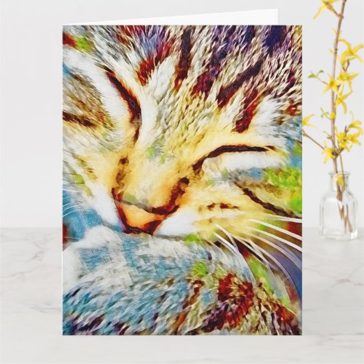 Rainbow Kitten Niedlich Cat Modern Art Karte (Gelbe Blume)