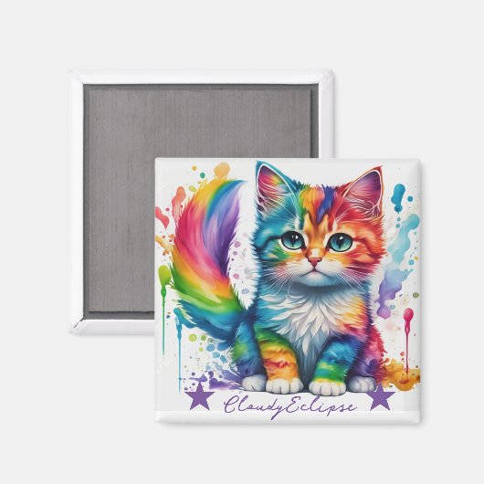 Rainbow Kitten Painter Magnet (Vorderseite/Rückseite)