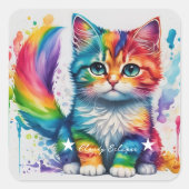 Rainbow Kitten Painter Quadratischer Aufkleber (Vorderseite)