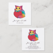 Rainbow Kitten Pet Groomer Quadratische Visitenkarte (Vorne/Hinten)