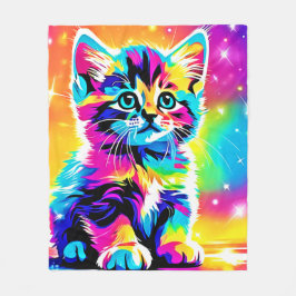 Rainbow Kitten Portrait Fleecedecke