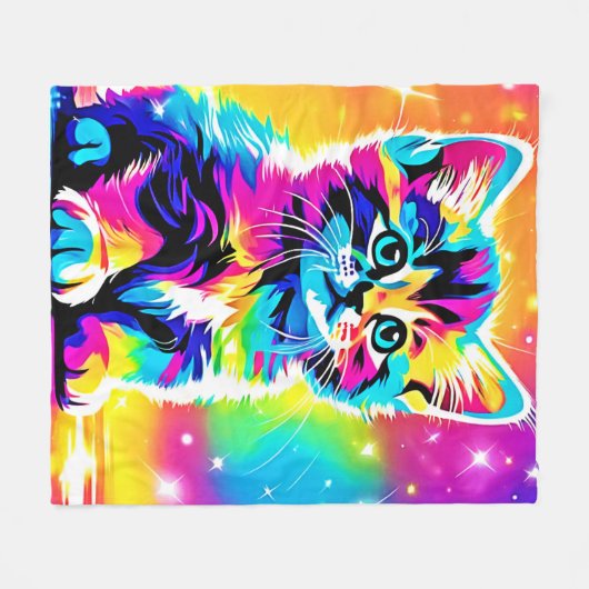 Rainbow Kitten Portrait Fleecedecke (Vorderseite (Horizontal))