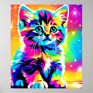 Rainbow Kitten Portrait Poster