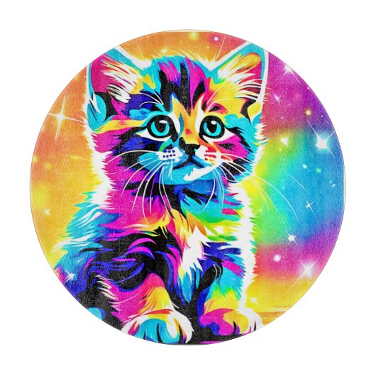 Rainbow Kitten Portrait Schneidebrett (Vorderseite)