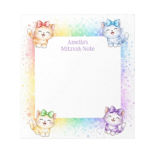 Rainbow Kittens Personalisiert Mitzvah Notes Notep Notizblock (Vorderseite)
