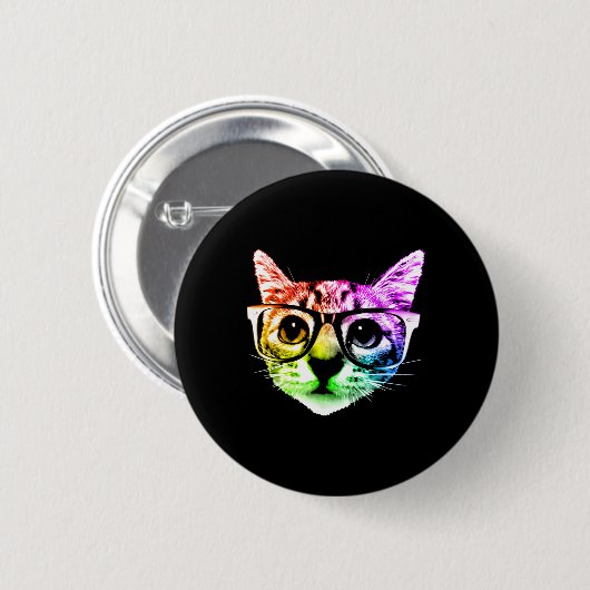 Rainbow Kitty Cat mit Gläsern Button (Vorne & Hinten)