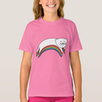 Rainbow Kitty Cute Girls' Ruffle T-Shirt