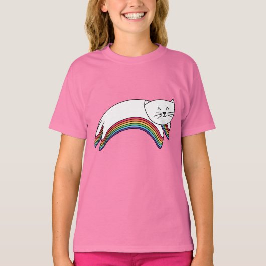 Rainbow Kitty Cute Girls' Ruffle T-Shirt (Vorderseite)