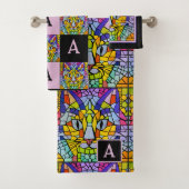Rainbow Kitty Mosaik mit Monogram für Cat Lovers Badhandtuch Set (Insitu)