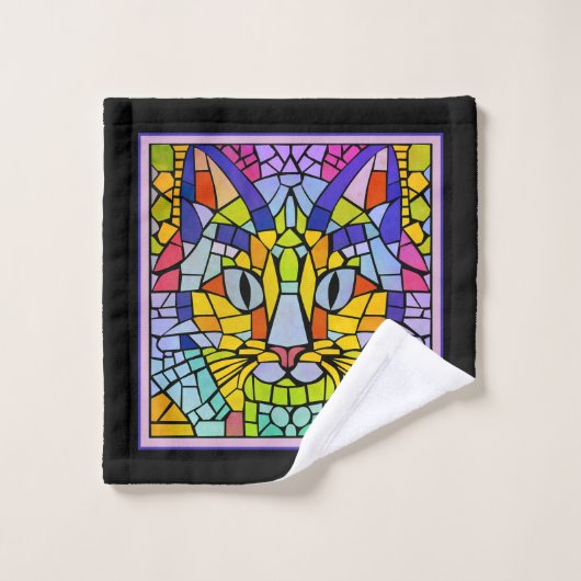 Rainbow Kitty Mosaik mit Monogram für Cat Lovers Badhandtuch Set (Waschlappen)