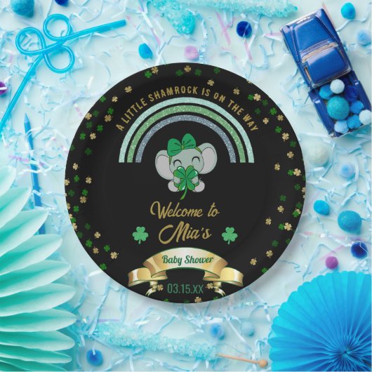 Rainbow Kleeblatt Elephant St Patrick Baby Shower  Pappteller (Party)