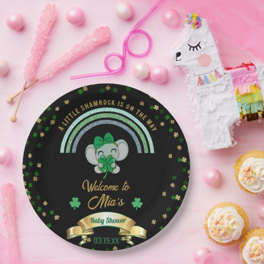 Rainbow Kleeblatt Elephant St Patrick Baby Shower  Pappteller (Party)