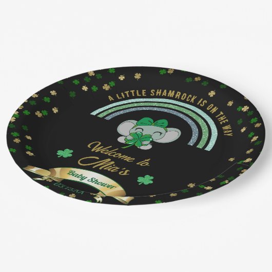 Rainbow Kleeblatt Elephant St Patrick Baby Shower  Pappteller (Schrägansicht)