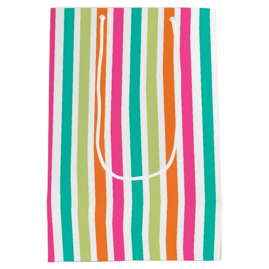 Rainbow kleine vertikale Streifen bunt Retro Mittlere Geschenktüte (Rückseite)