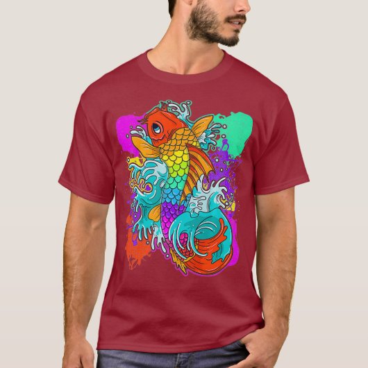 Rainbow Koi Fish Painting Colorful Japanisch T-Shirt (Vorderseite)