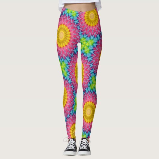 Rainbow-Krawatte-Dye Mandala mit dynamischer Symme Leggings (Vorderseite)