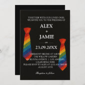 Rainbow Krawatte Gay Couple Moderne Black Wedding Einladung (Vorne/Hinten)
