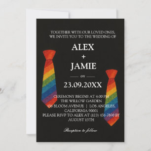 Rainbow Krawatte Gay Couple Moderne Black Wedding Einladung