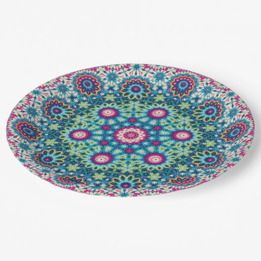 Rainbow-Krawatte Geometric Mandala 5 Muster Pappteller (Schrägansicht)