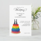 Rainbow-Kuchen und elegante Drehbuchschreiberhochz Einladung (Stehend Vorderseite)
