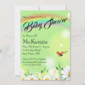 Rainbow Ladybug Daisies Floral Baby Shower Einladung (Vorderseite)